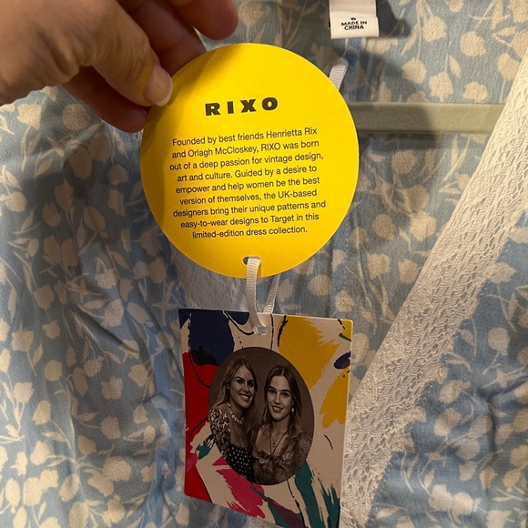 RIXO Light Blue and White Patterned Dress Size 6 - Picture 3 of 8